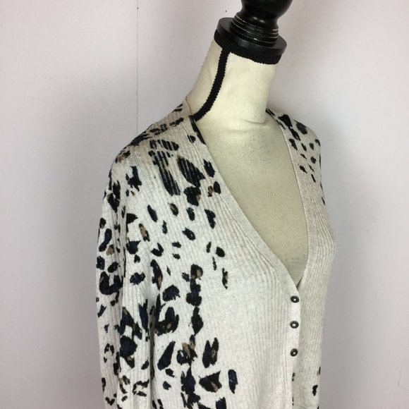 Nic + Zoe Long Cardigan Sweater 1X/2X Women Plus Gray Animal Print Linen Blend - Picture 13 of 14